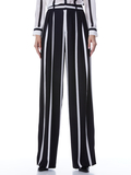 POMPEY HIGH WAISTED PLEATED PANTS - MODERN VERTICAL STRIPE BLK/OWT