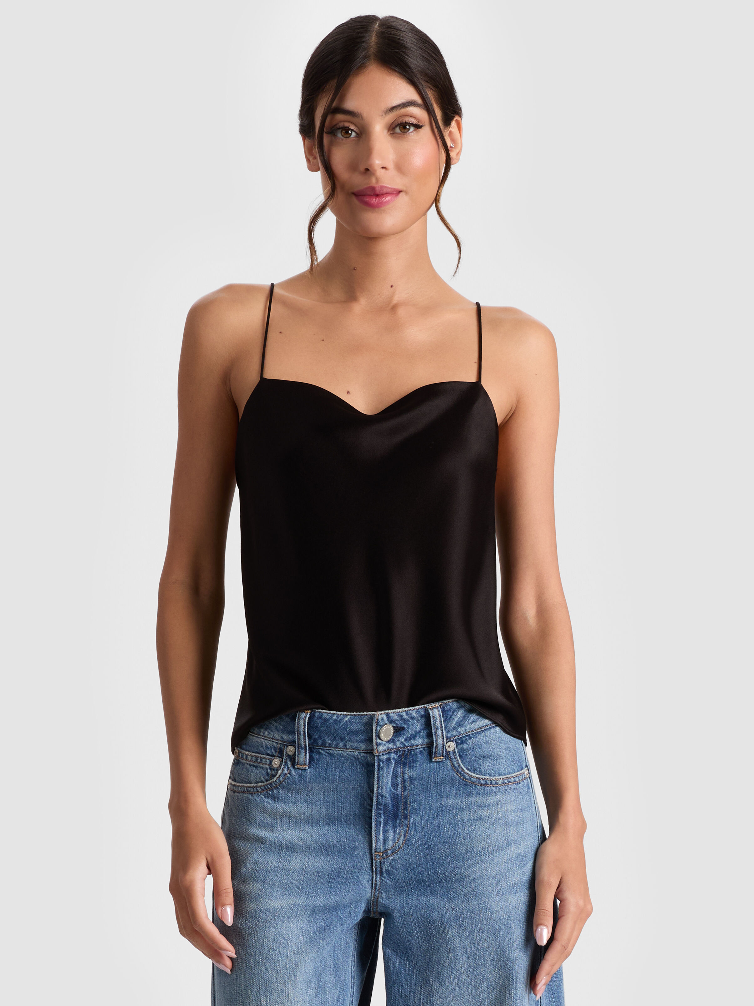 Harmon Slip Tank In Black | Alice + Olivia