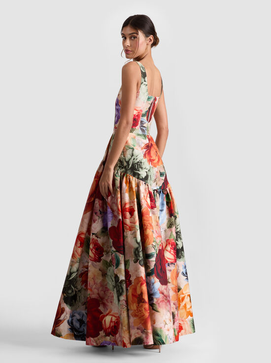 STORM FLORAL LG-DIANA STRUCTURED MAXI DRESS