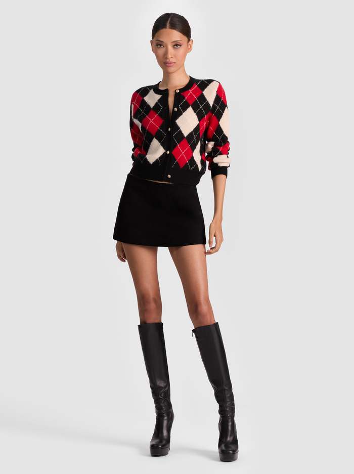 CAROLEE ARGYLE CARDIGAN - OATMEAL/BLACK/PERFECT RUBY image 2 - Alice And Olivia