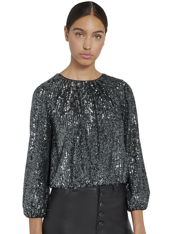 Avila Sequin Crew Neck Crop Top In Gunmetal | Alice And Olivia