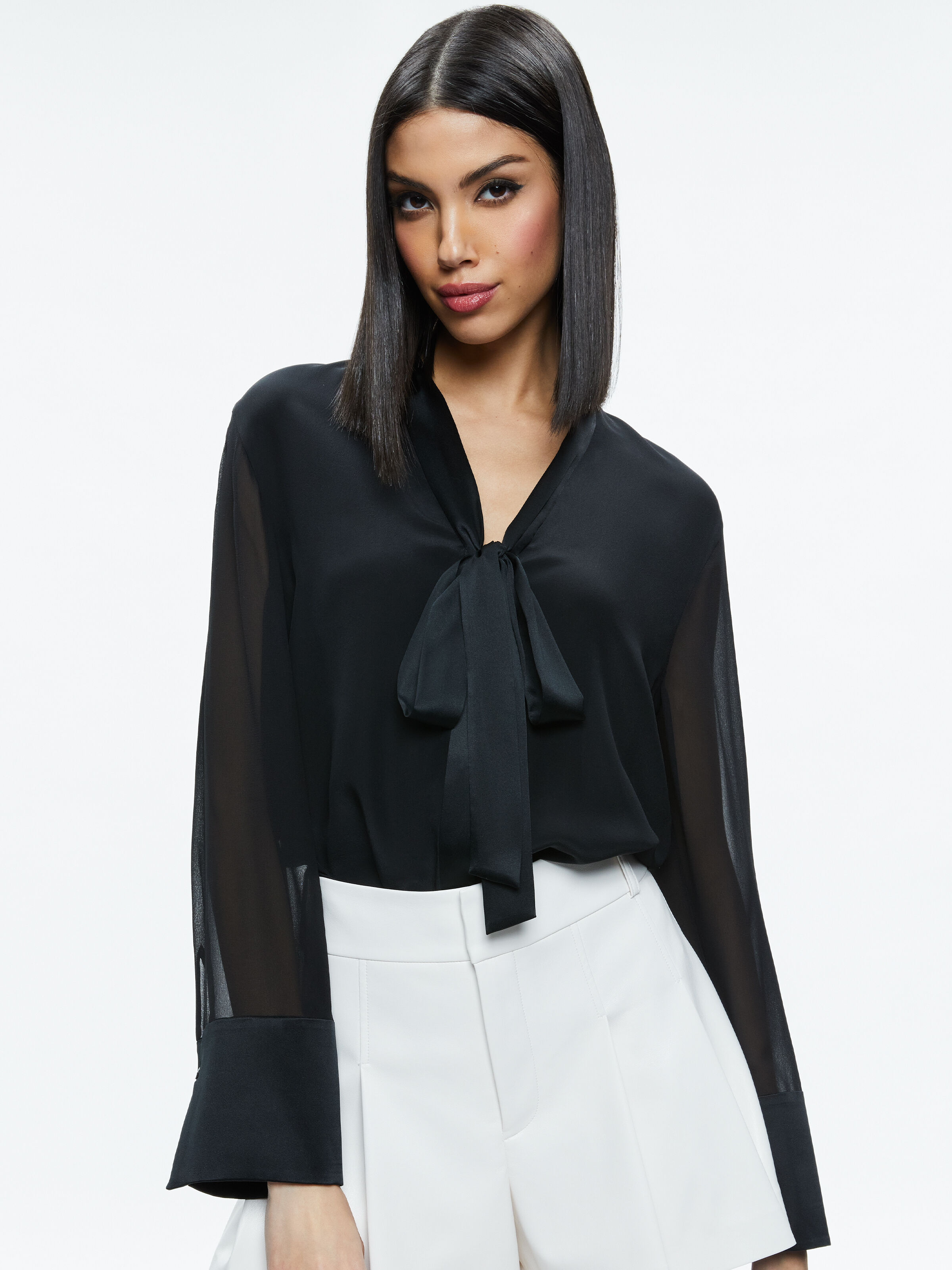 Brady Oversized Button Down With Bow Tie In Black | Alice +