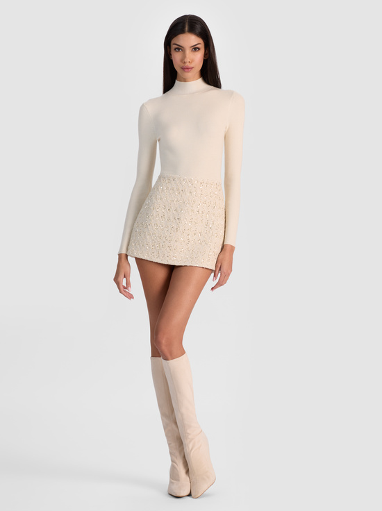 NATURAL-RUBI EMBELLISHED TWEED MINI SKIRT