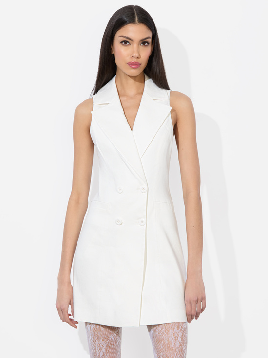 OFF WHITE-MERITT LINEN TUXEDO DRESS