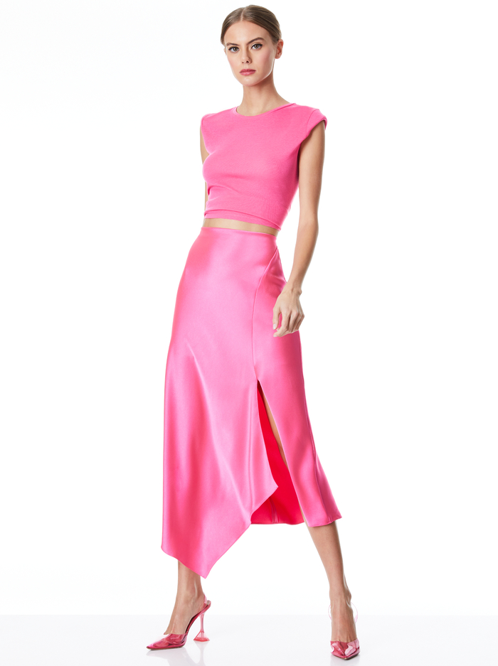 HARMONY DRAPEY ASYMMETRICAL MIDI SKIRT - WILD PINK image 4 - ALICE + OLIVIA