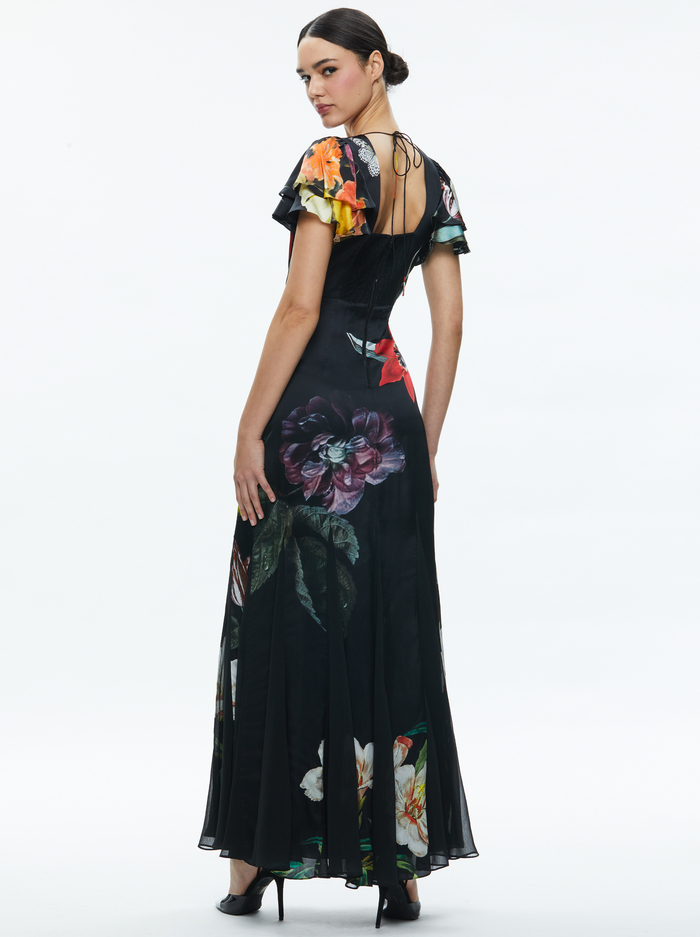 FARA DEEP V-NECK FLUTTER SLEEVE MAXI DRESS - ESSENTIAL FLORAL image 1 - Alice And Olivia