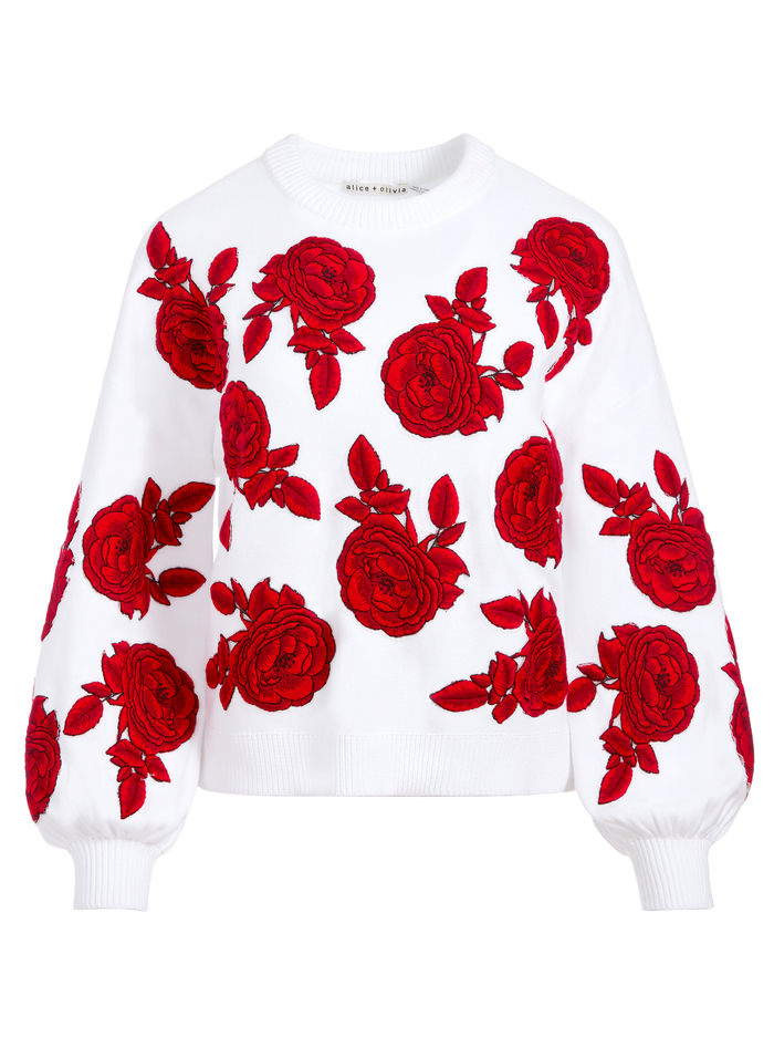 CARWEN EMBROIDERED PULLOVER - SOFT WHITE/BRIGHT POPPY image 4 - Alice And Olivia