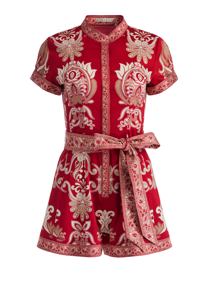 LUCY BUTTON DOWN ROMPER - SERENADE DARK CHERRY image 5 - Alice And Olivia