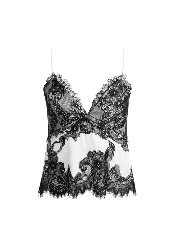 KATJA CUTAWAY LACE SLIP TOP - OFF WHITE/BLACK image 5 - Alice And Olivia