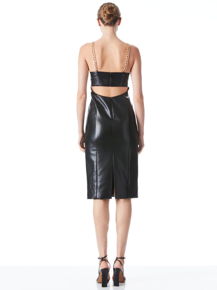 FIFI CHAIN STRAP VEGAN LEATHER MIDI DRESS - BLACK image 1 - Alice And Olivia