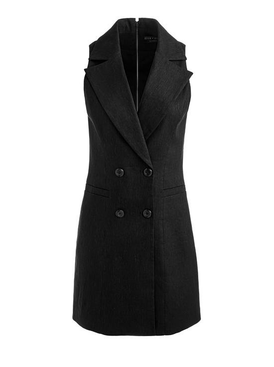 BLACK-MERITT LINEN TUXEDO DRESS