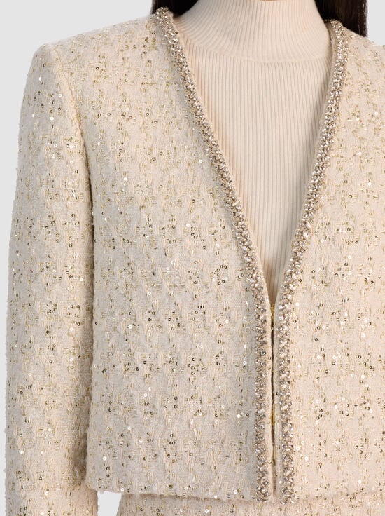 NATURAL-KIDMAN EMBELLISHED TWEED JACKET