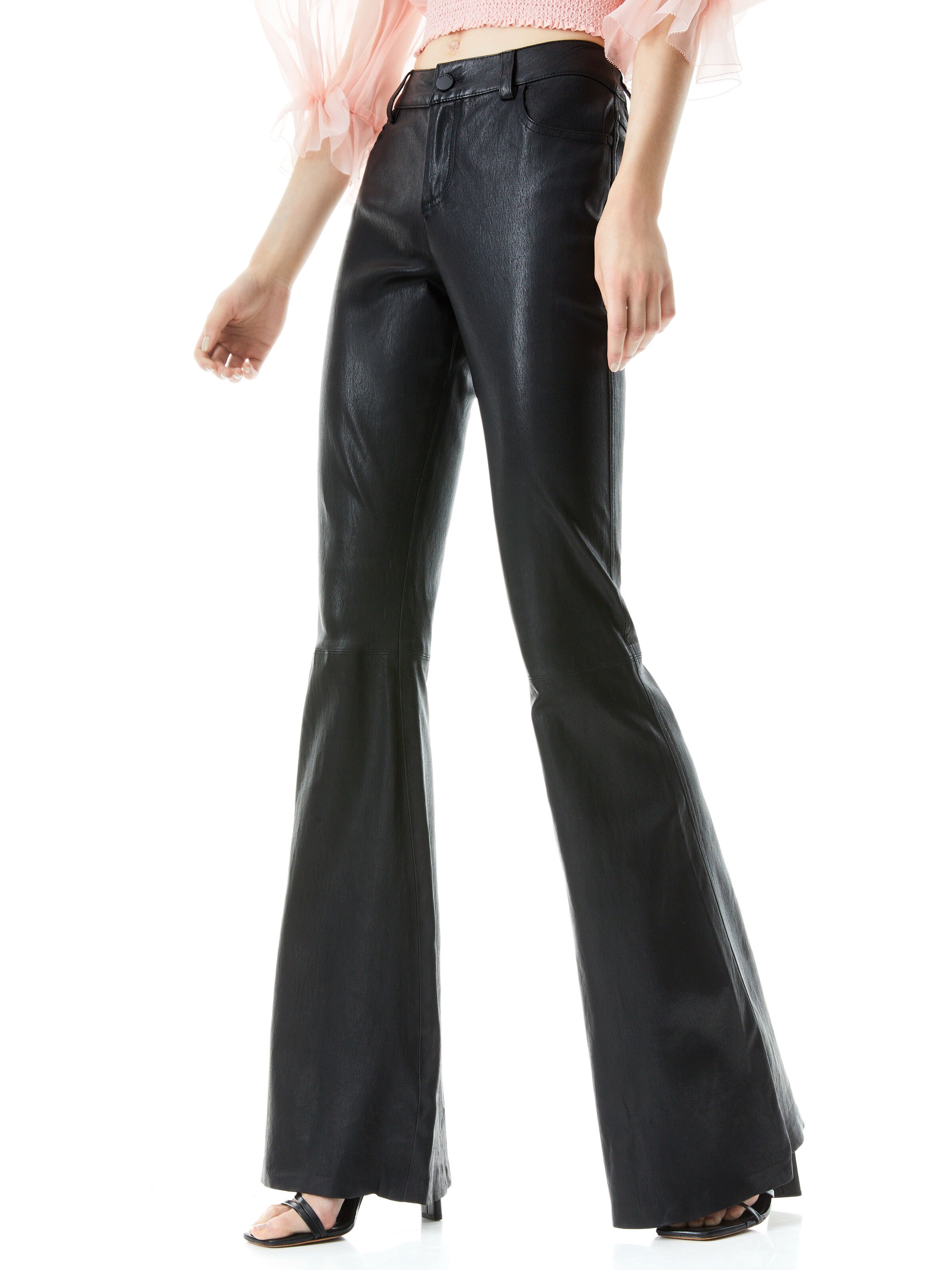 High waisted leather pants flare Clearance