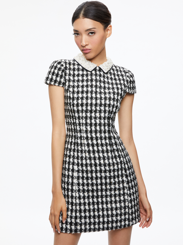 VELIA TWEED EMBELLISHED COLLAR MINI DRESS - BLACK/OFF WHITE image 2 - Alice And Olivia