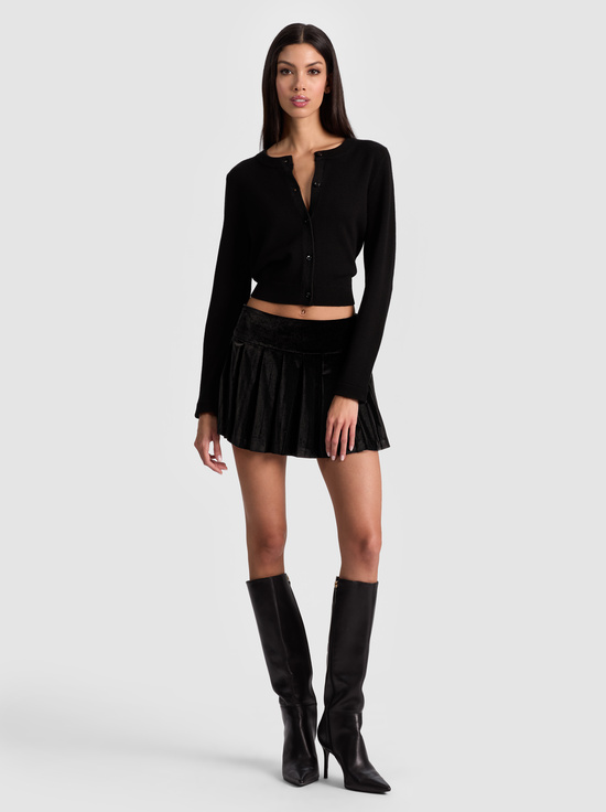 BLACK-DOLLIE FAUX FUR CUFF CARDIGAN