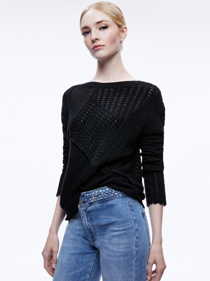 KRAVIT PATCHWORK SWEATER - BLACK - Alice And Olivia