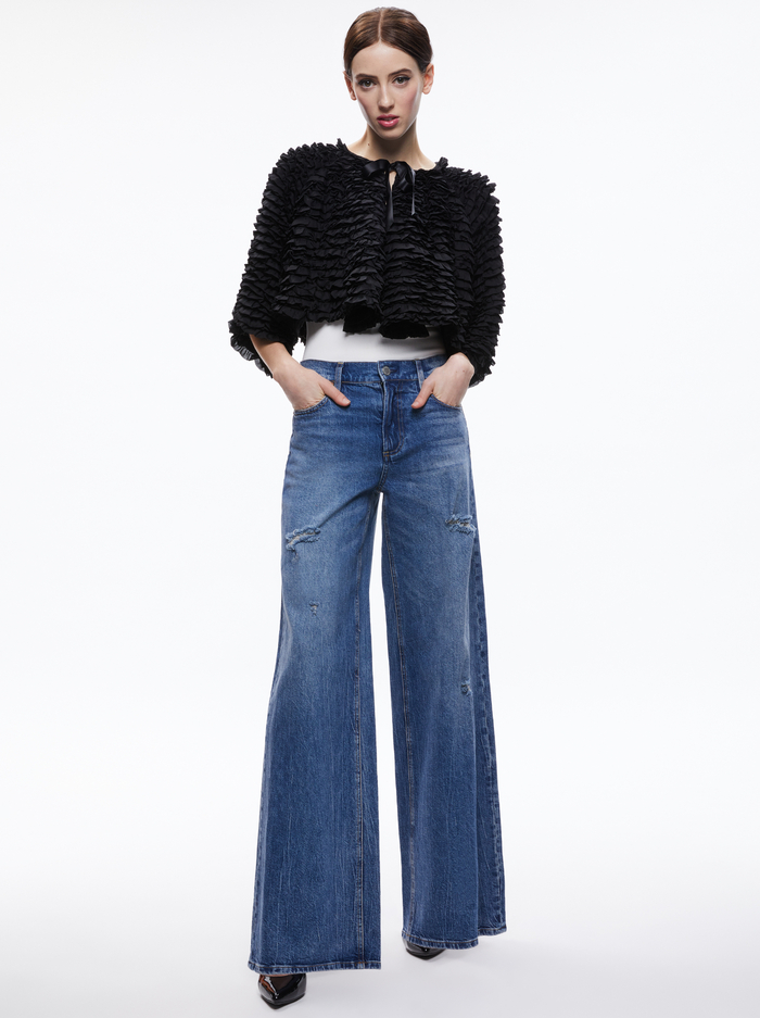 LOREE RUFFLE TIE FRONT CROPPED JACKET - BLACK image 2 - Alice And Olivia