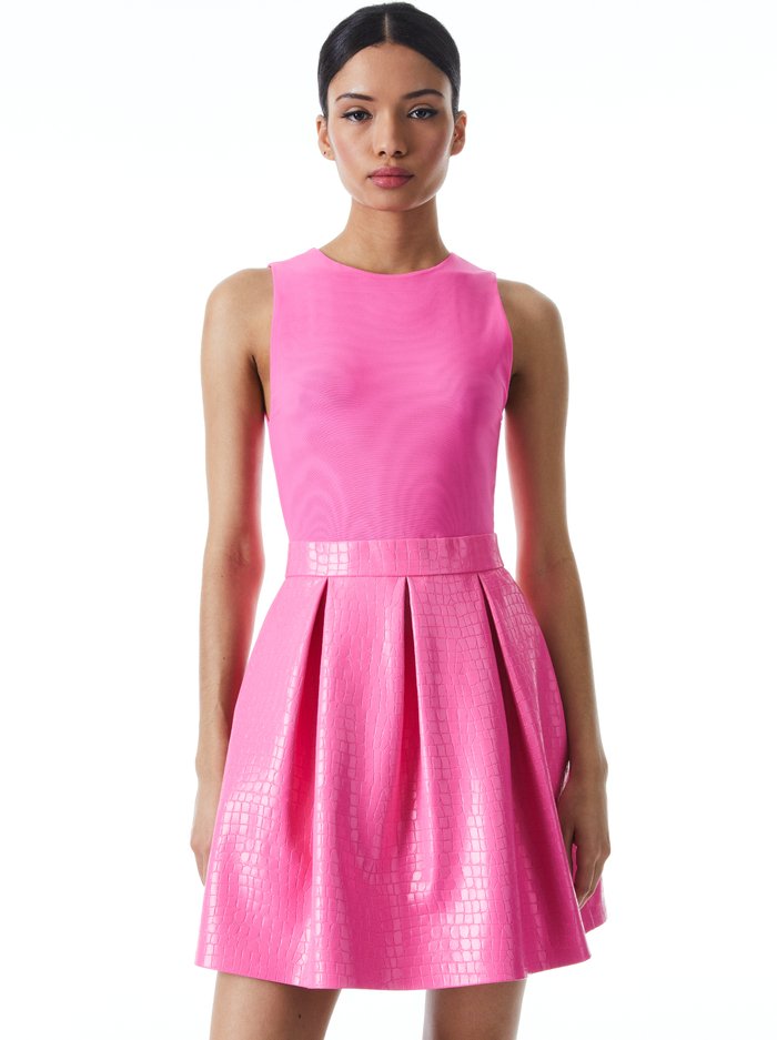 Chara Vegan Leather Croc Mini Dress In French Rose Alice + Olivia