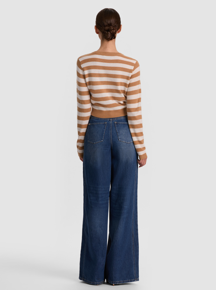 DOLLIE STRIPED CASHMERE CARDIGAN - PRALINE/ECRU image 3 - ALICE + OLIVIA