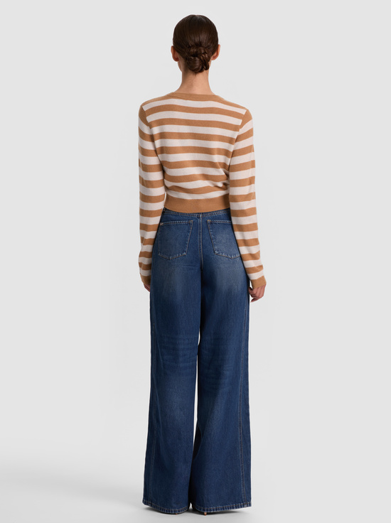 PRALINE/ECRU-DOLLIE STRIPED CASHMERE CARDIGAN