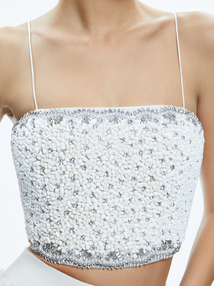 CERESI EMBELLISHED SPAGHETTI STRAP TOP - OFF WHITE image 3 - Alice And Olivia