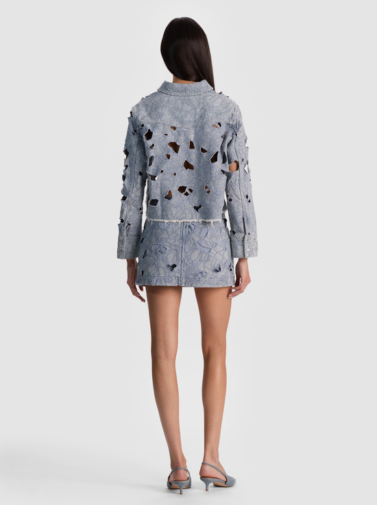ROCKSTAR BLUE-FINELY LASER-CUT DENIM SHIRT