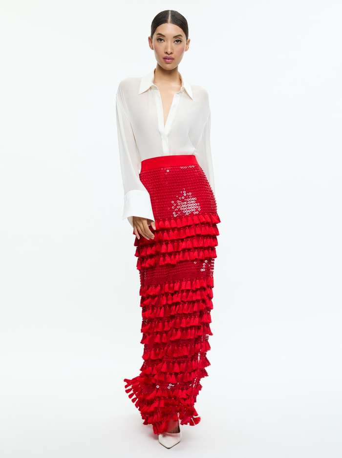 MERRILL EMBELLISHED MAXI GOWN SKIRT - RED APPLE image 4 - Alice And Olivia