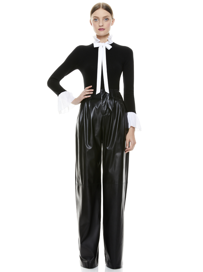 CORNELIA TIE NECK PULLOVER - BLACK/SOFT WHITE COMBO image 4 - ALICE + OLIVIA