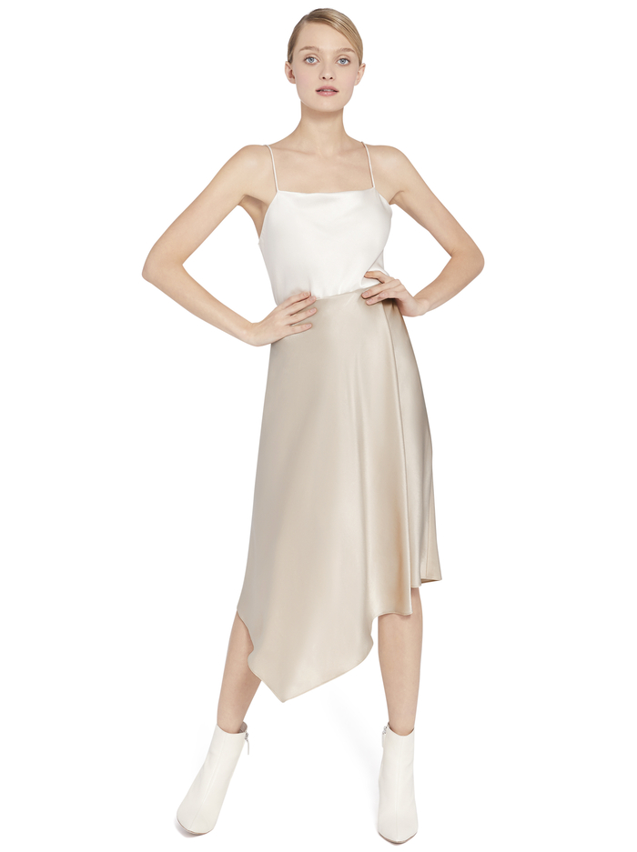 JAYLA DRAPE SLIP MIDI SKIRT - TAUPE image 4 - Alice And Olivia