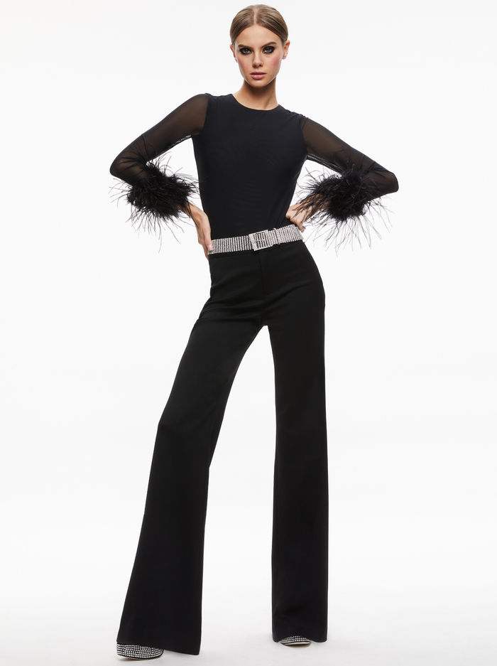 DELAINA FEATHER CUFF SLEEVE TOP - BLACK image 3 - Alice And Olivia