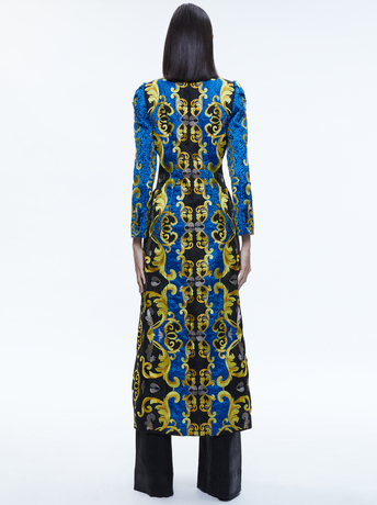 SAPPHIRE/BLACK-THOMAS EMBROIDERED MAXI COAT