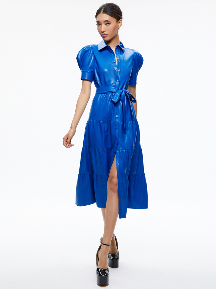 MIRANDA VEGAN LEATHER TIERED DRESS - SAPPHIRE image 4 - ALICE + OLIVIA