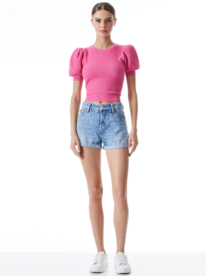 RISA PUFF SLEEVE POINTELLE PULLOVER - FRENCH ROSE image 2 - Alice And Olivia