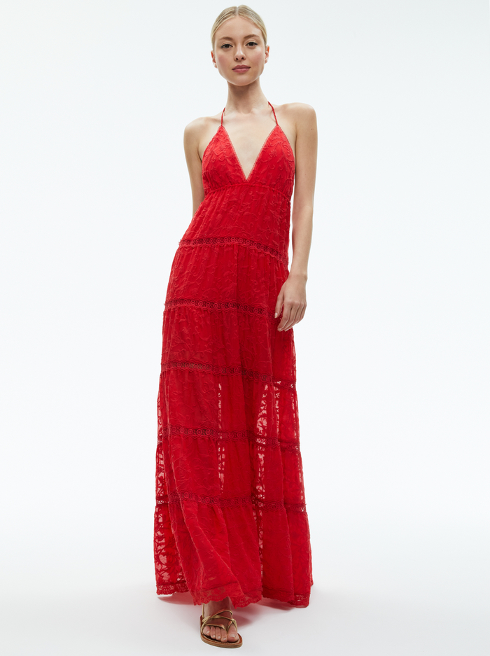 MAE HALTER TIERED MAXI DRESS - BRIGHT RUBY image 3 - Alice And Olivia