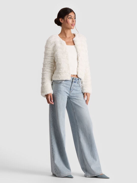 ECRU-FAWN FAUX FUR JACKET