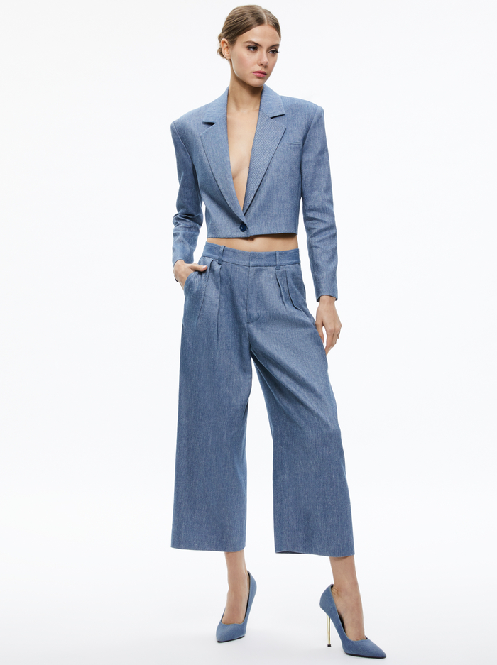 SHAN CROPPED CHAMBRAY BLAZER - DARK CHAMBRAY image 2 - ALICE + OLIVIA