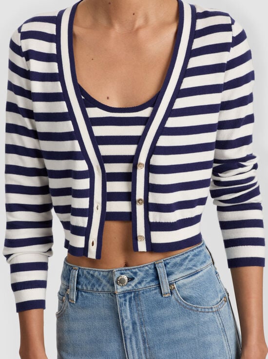INDIGO/SOFT WHITE-GRACE STRIPED CARDIGAN