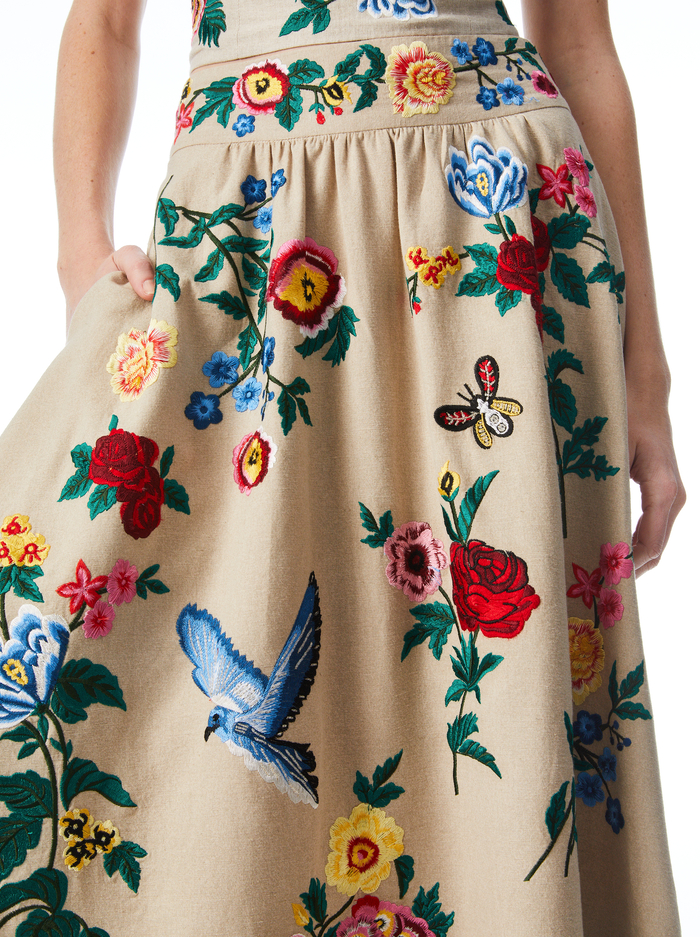 EARLA FLORAL EMBROIDERED MIDI SKIRT - OATMEAL/MULTI image 3 - Alice And Olivia