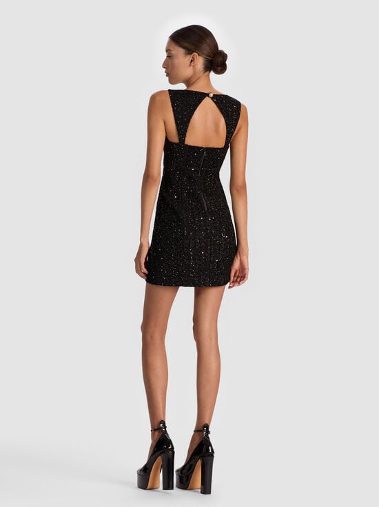 BLACK-KERIA EMBELLISHED TWEED MINI DRESS
