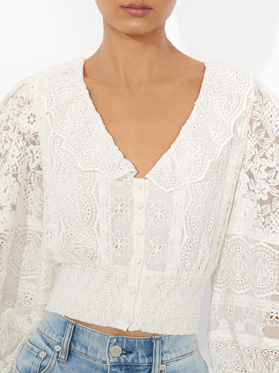 OFF WHITE-DOVE RUFFLED CROP TOP