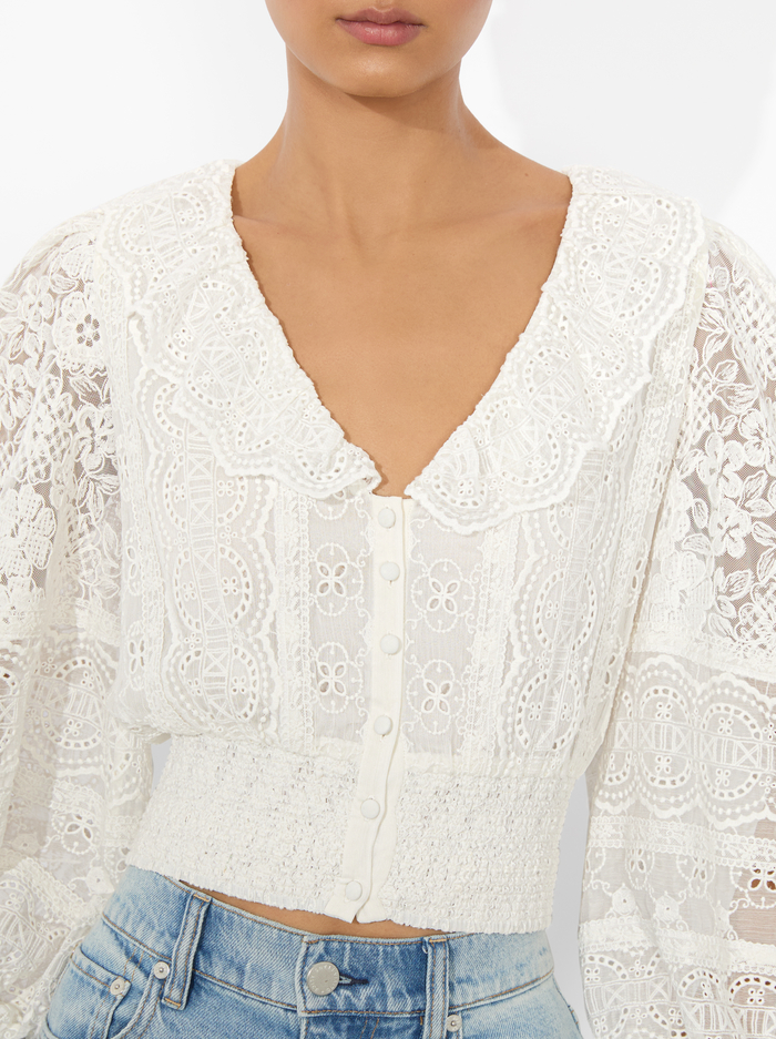 DOVE RUFFLED CROP TOP - OFF WHITE image 3 - Alice And Olivia