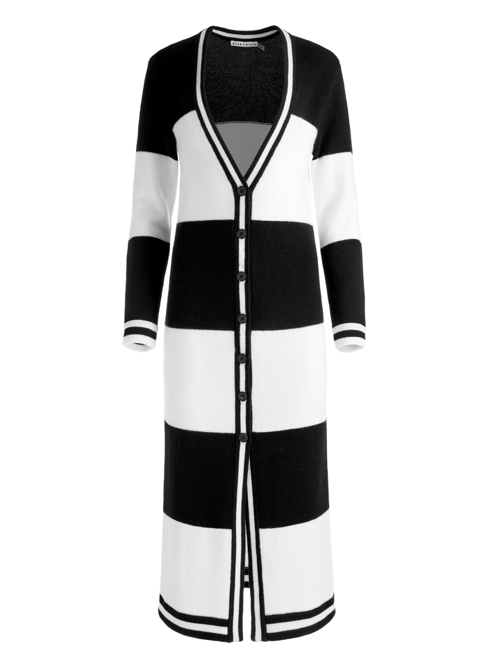 BRADFORD STRIPED LONG CARDIGAN - ECRU/BLACK STRIPE image 5 - Alice And Olivia