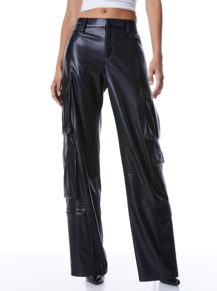 Luis Vegan Leather Cargo Pant In Black | Alice And Olivia