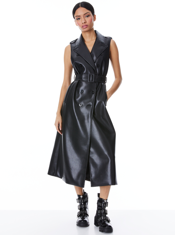 CONAN VEGAN LEATHER BELTED VEST - BLACK - Alice And Olivia