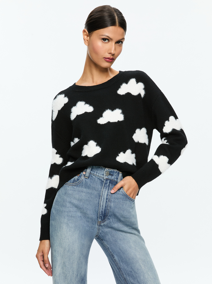GLEESON PULLOVER - BLACK/SOFT WHITE - Alice And Olivia