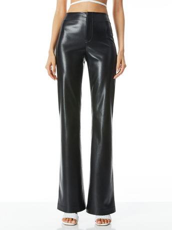 BLACK-TEENY VEGAN LEATHER FLARE PANT
