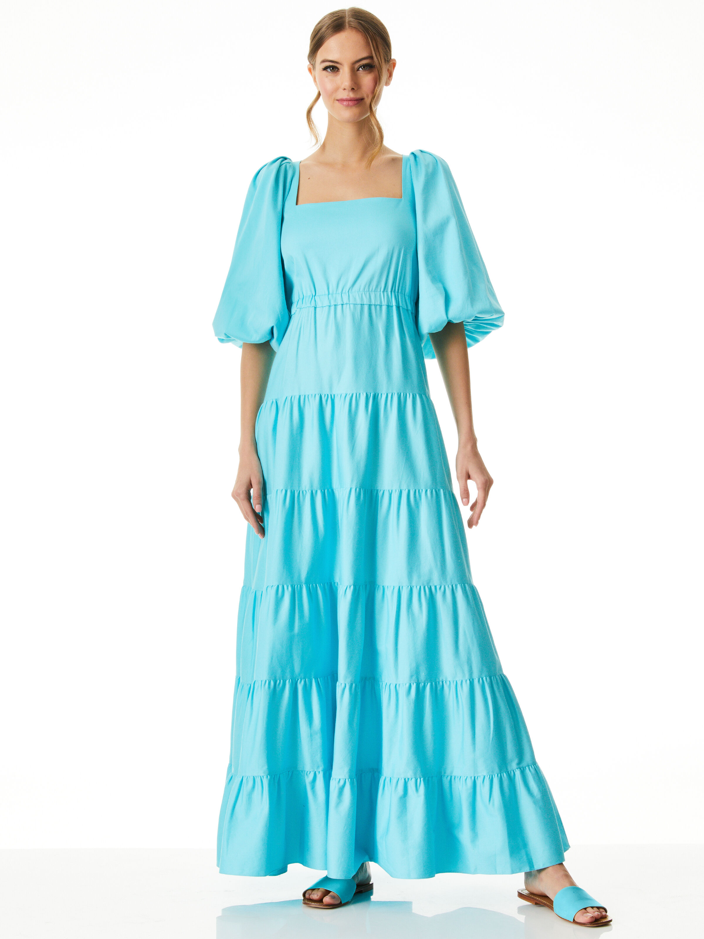 tiered maxi dress with sleeves