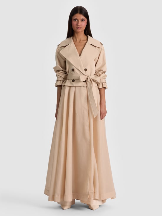 LATTE-NEVADA SHEER COMBO TRENCH COAT