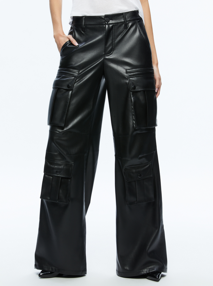 JOETTE VEGAN LEATHER CARGO PANT - BLACK - Alice And Olivia