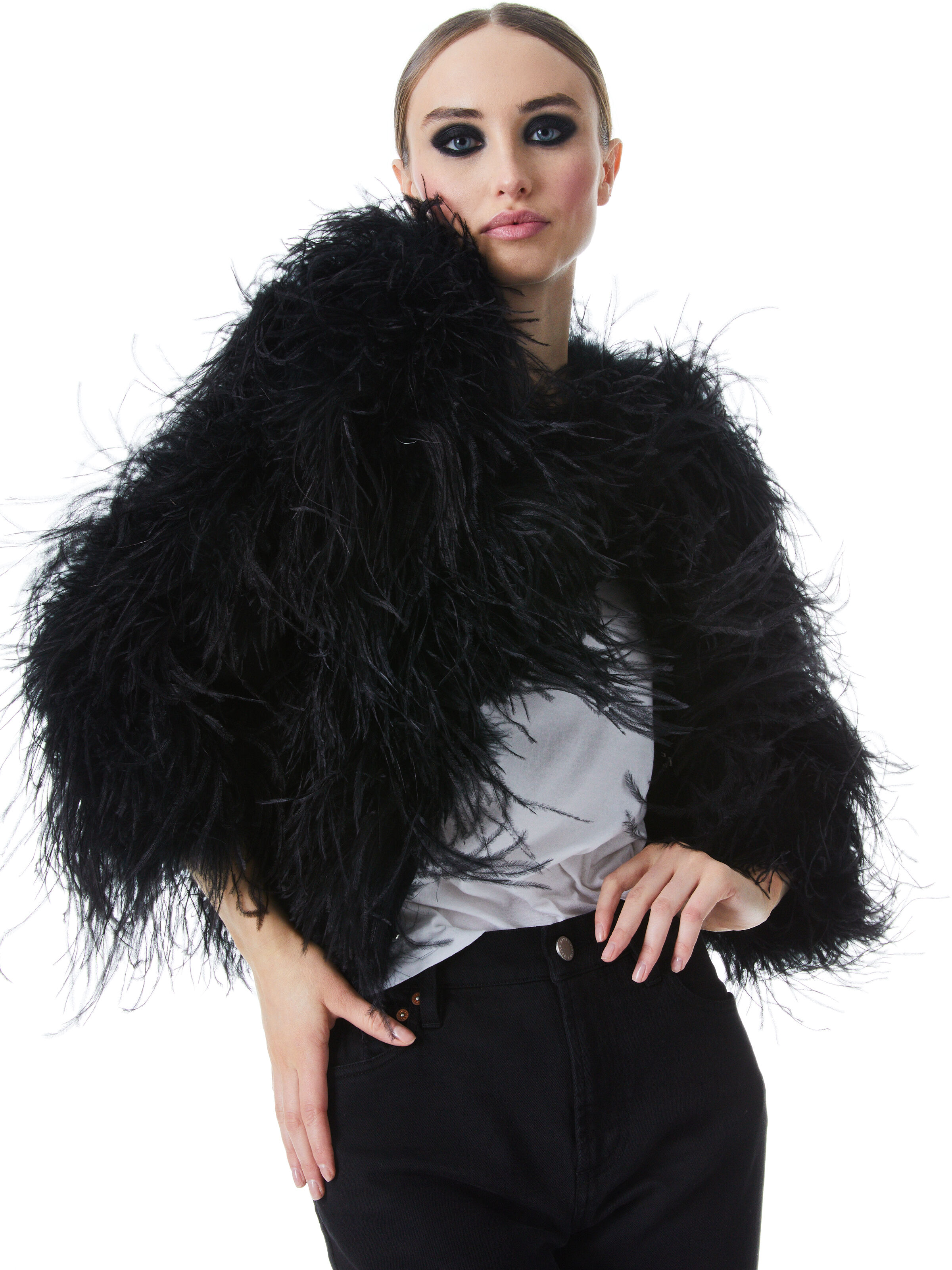 Kidman Feather Jacket In Black Alice And Olivia
